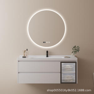 Espejo Redondo LED Inteligente Blanco Ouni para Baño, Mueble de Baño con Lavabo de Cerámica de Una Pieza de 60 cm - Product Image 1