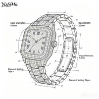 Montres mécaniques automatiques pour hommes en moissanite carrée VVS1 couleur D, étanches, avec diamants, vente en gros