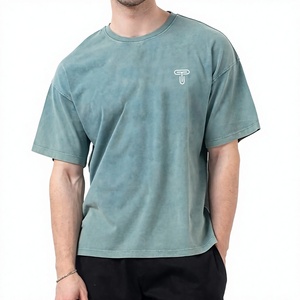 T-shirts décontractés pour hommes en coton délavé à l'acide, style streetwear, avec épaules tombantes et effet délavé personnalisé - Product Image 1