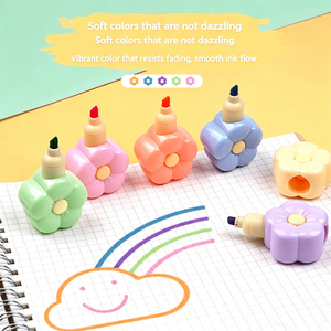 Marcadores Creativos con Forma de Flor de Dibujos Animados, Mini Marcadores de 6 Colores, 6 Piezas/caja, Juego de Resaltadores de Plástico con Punta Oblicua para la Escuela - Product Image 3