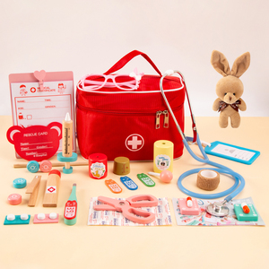 Piccoli bambini gioco <span class=keywords><strong>giocattolo</strong></span> in legno piccolo costume da medico stetoscopio scatola trattamento medico infermiere gioco iniezione per il bambino - Product Image 1