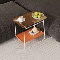 Table basse moderne convertible en verre, table d'appoint portable pour salon et table de chevet avec étagère, structure métallique, hauteur réglable