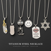 Collier en acier titane européen, pendentif hip-hop, accessoires de personnalité, collier long pour homme, tendance