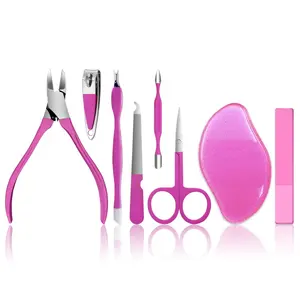 Conjunto de manicure e pedicure, rosa, cortador de unhas, lixa, cutículas, removedor de calos