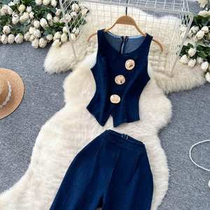 Conjuntos Casuales de Verano para Mujer, Top sin Mangas y Conjunto de Mezclilla de Cintura Alta, Trajes Deportivos al por Mayor - Product Image 2