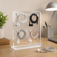 Support de rangement personnalisé en acrylique transparent pour câbles d'écouteurs, organisateur de câbles avec encoches, étui de rangement, support de câbles de bureau avec logo OEM