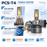 Phare LED haute puissance PCS-T4 200W 20000LM, tube en cuivre quadruple, refroidissement ultra-efficace, homologué DOT E-mark FMVSS H7 H11 9005 9006 9012 IP68