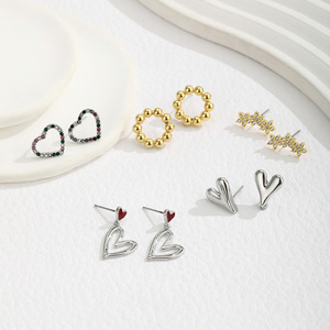 Pendientes con forma de corazón, aleación de zinc, microincrustaciones, joyería de moda para fiestas, tono plateado y dorado, varios estilos - Product Image 1