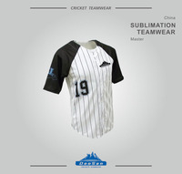 Jersey Baseball Sublimasi Custom Kancing Penuh Garis-garis Putih Raglan Hitam