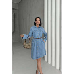 Robe chemise longue en jean boutonnée pour femme - Product Image 1