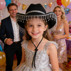 قبعة رعاة البقر الغربية بالجملة مع شراشيب للأطفال والآباء، مزينة بالألماس، مناسبة للحفلات والاستخدام الخارجي العادي - Product Image 1