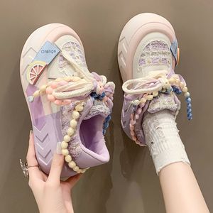 Tenis Vulcanizados Cómodos con Punta Redonda de Perla para Mujer, Zapatos para Caminar y Correr, Color Blanco - Product Image 5