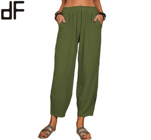 Loose Cotton Linen Casual <strong>Pants</strong> Elastic Waist Home Wear <strong>Harem</strong> <strong>Pants</strong> Women Trousers 2022 Hot Selling Solid Color Woven - Product Image 4