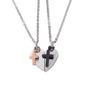 Collar de Acero Inoxidable Unisex con Cruz de Pareja y Corazón Roto, Regalos Románticos - Product Image 1