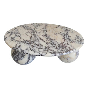 Tavolino da Caffè Moderno Rotondo in Marmo Calacatta Viola con <span class=keywords><strong>3</strong></span> Gambe Sferiche, Arredamento Naturale per Soggiorno, <span class=keywords><strong>Tavolini</strong></span> da Centro in Marmo - Product Image 1
