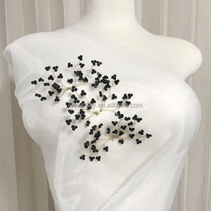 Design de couleur personnalisé fait à la main 3D fil de mariée grande fleur de cristal accessoire de cheveux strass corsage appliqué <span class=keywords><strong>Dor</strong></span> robe - Product Image 4