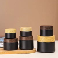 Vente en gros de pots en verre noir givré de 5 à 100 g avec couvercle en bois, pots cosmétiques pour crème, maquillage des yeux, stockage