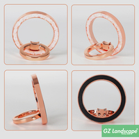 Penyangga ponsel lipat emas mawar, dudukan cincin pegangan jari ponsel kustom logam magnetik
