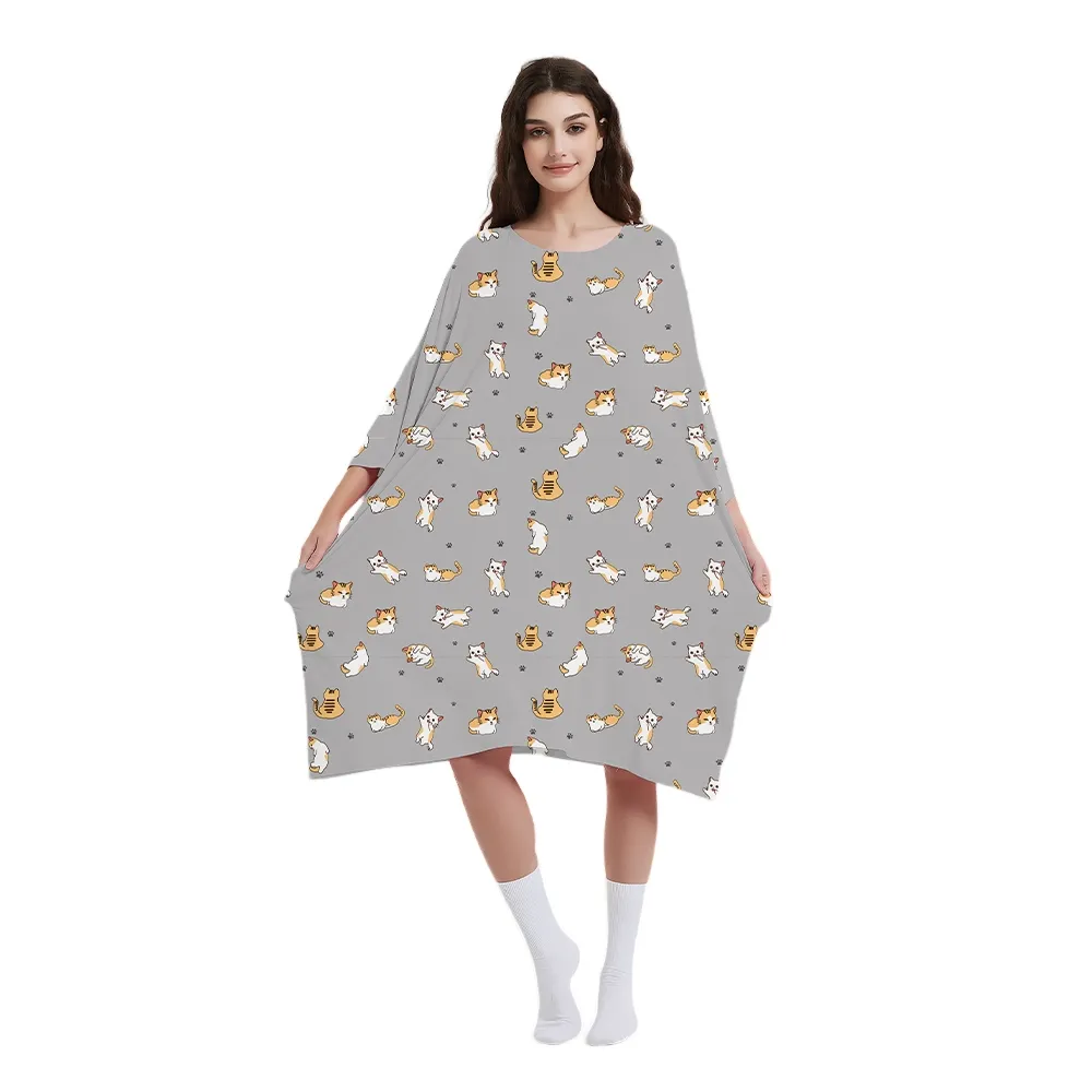 Customized Cat Design Soft 180gsm Cotton Oversized Long Sleeping T-Shirt Dresses Sleep Tee For Women