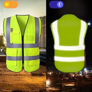 Gilet de sécurité réfléchissant néon haute visibilité personnalisable avec logo, en polyester, avec poches et fermeture éclair pour le travail - Product Image 3