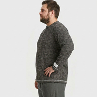 Kaos Henley Lengan Panjang Pria 3 Kancing Rajutan Rib Knit Stretch Ukuran Besar dan Tinggi Plus Size Relaxed Fit Drop Shoulder OEM 6XL 7XL Custom