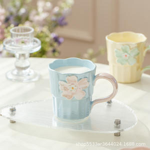 Tasse en porcelaine au design de niche de haute valeur esthétique, motif floral mignon, 250 ml, tasses à thé et soucoupes pour cadeau de fête pour filles et petites amies - Product Image 4