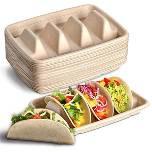 <b>Disposable</b> Biodegradable Sugarcane Bagasse Pulp Taco Box Takeaway Taco <b>Plate</b> for 3 Tacos - Product Image 1