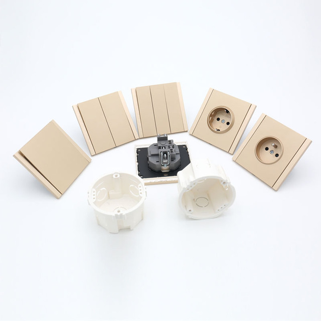 GOLD Modular EU Standard Single Pole Wall Socket 16A 250V Flush Mount Smart Life PC Material Home Hotel Wholesale Factory