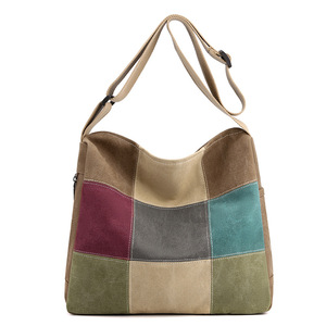 New Women's Retro Shoulder <b>Bag</b> <b>Large</b> Capacity Casual Fashion Color Contrast <b>Canvas</b> <b>Bag</b> With Classic Diagonal Handbag - Product Image 6