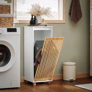Gabinete de lavandería de <span class=keywords><strong>baño</strong></span> Eco Go White <span class=keywords><strong>con</strong></span> <span class=keywords><strong>cesta</strong></span>, cesto de lavandería inclinable, Unidad de gabinete de almacenamiento de <span class=keywords><strong>baño</strong></span> <span class=keywords><strong>con</strong></span> estante - Product Image 4