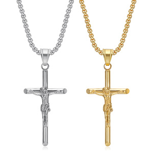 Collier Croix <span class=keywords><strong>Crucifix</strong></span> Jésus en Acier Inoxydable, Pendentif Religieux Catholique, Bijou de Foi, Cadeau pour Hommes et Femmes, Usage Quotidien - Product Image 1