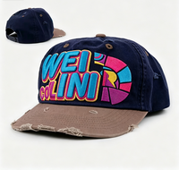 Casquette vintage délavée et vieillie personnalisée OEM ODM, broderie 3D en relief, visière bicolore effilochée, casquette snapback ajustable