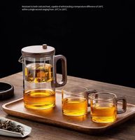 Théière en verre borosilicaté avec infuseur et poignée en noyer-Service à café et thé de style Ins