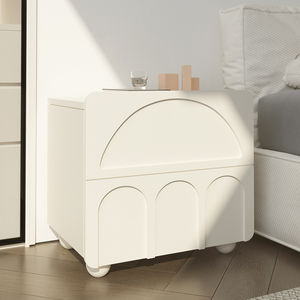 French-Inspired Minimalist Design <strong>Narrow</strong> <strong>Tall</strong> <strong>Bedside</strong> Cabinet Cream-Tone Solid Wood Small Kid's Bedrooms <strong>Table</strong> - Product Image 1