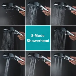 8-Mode High Pressure Handheld <strong>Shower</strong> Head with on Off <strong>Switch</strong> and 79 Inches Stainless Steel Hose and 2 <strong>Shower</strong> Holder - Product Image 4