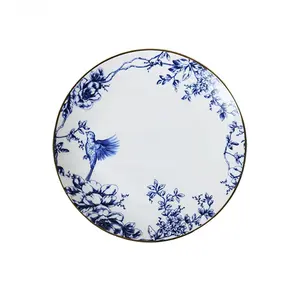 Platos de cena de porcelana de hueso fino, platos de cerámica azul para boda, 10,5 pulgadas, venta al por mayor, alta calidad