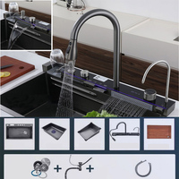 Évier de cuisine 304 en acier inoxydable, à poser sur comptoir, style ferme, fait main, avec cascade intelligente et multifonction