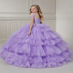 Nuevo vestido de niña de las flores purpurina tirantes finos Bola de comunión cumpleaños personalizado princesa ceremonia de graduación traje de boda - Product Image 2