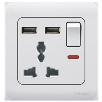 Prise murale britannique à trois trous pour salon et chambre, avec panneau tactile et double interrupteur, en matériau PC, indice de protection IP21, design minimaliste