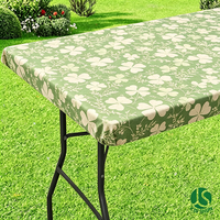 Nappe de camping extérieure imperméable et écologique en PEVA non tissé robuste avec dos en flanelle et bords élastiques, motif trèfle porte-bonheur