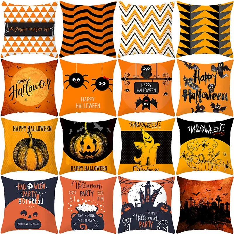 Copricuscini di Halloween federa per cuscino di zucca arancione di Halloween decorazione per auto del divano fodera per cuscino con elemento di terrore a tema arancione