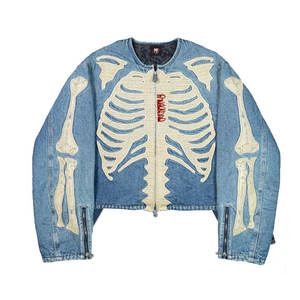 Veste en jean personnalisée pour hommes-Vêtements d'extérieur décontractés rétro bleu clair avec poches boutonnées unisexe - Product Image 1