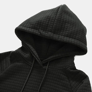 Sweat-shirt à capuche noir pour homme, coupe ajustée, manches en tricot, polyester, décontracté, vêtements d'automne, prix bas - Product Image 3