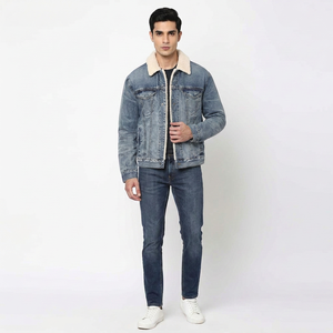 Veste en jean pour homme Finer Threads Street Wear, style tendance, nouvelle arrivée, écologique, à capuche, col montant, logo sur le devant, 100% coton - Product Image 1