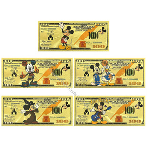 Ensemble de billets de banque en feuille d'or sur le thème de la souris de dessin animé classique, plaqué or 24 carats, carte de vœux souvenir en PVC étanche, cadeau fantaisie pour collection - Product Image 1