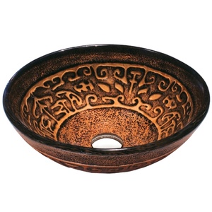 Cuivre brun peint à la <span class=keywords><strong>main</strong></span> rond armoire bassin verre trempé toilette <span class=keywords><strong>lavage</strong></span> thermofusible - Product Image 1