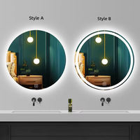 Miroir de salle de bain intelligent rond à LED avec capteur de mouvement radar, anti-buée, commande tactile, affichage de l'heure et de la température, éclairage annulaire rétroéclairé ou frontalement