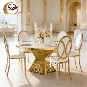 โต๊ะรับประทานอาหารงานแต่งงานดีไซน์ศิลปะสมัยใหม่สแตนเลสสีทอง หน้าโต๊ะ MDF - Product Image 3