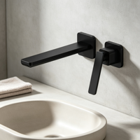 Robinet de lavabo mural, mitigeur dissimulé doré pour salle de bain de villa
