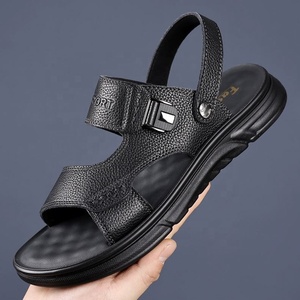 Sandales en cuir véritable pour hommes, à bout ouvert, semelle extérieure en EVA, à enfiler, chaussures d'été, motif léopard, résistantes aux chocs, confortables pour papa - Product Image 4